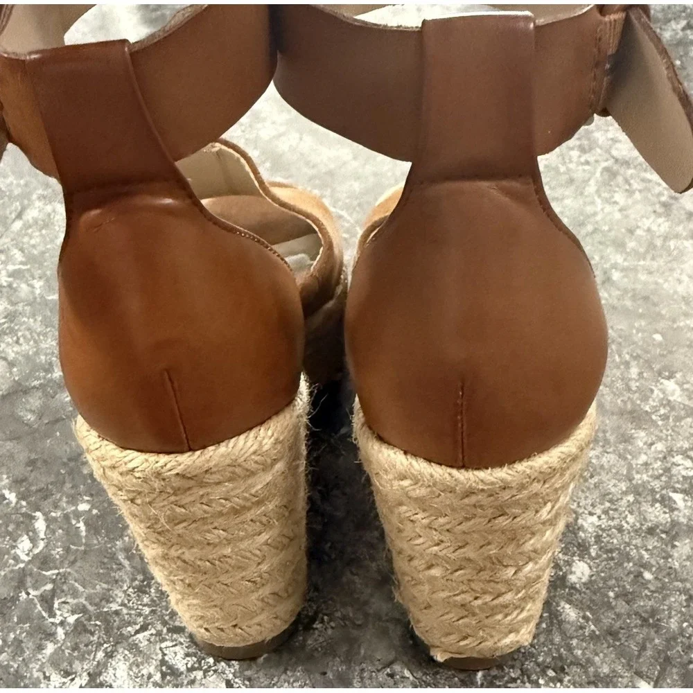 Marc Fisher Cala Platform Leather Suede Wedge Espadrille Sandal Y2K Chunky 5M